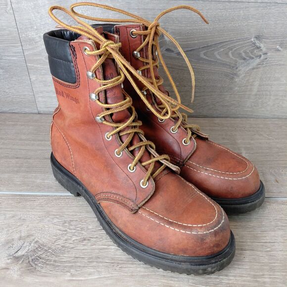 VTG Red Wing 404 Boots Mens 6.5B Brown Leather Mock Toe Super Sole Work Boot USA main image 11